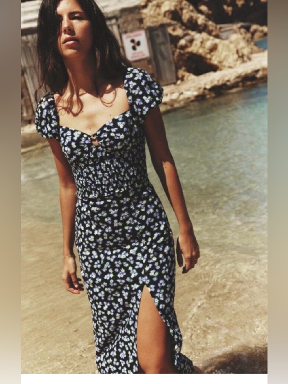 Zara Black Maxi Dress with Purple and White Floral Print